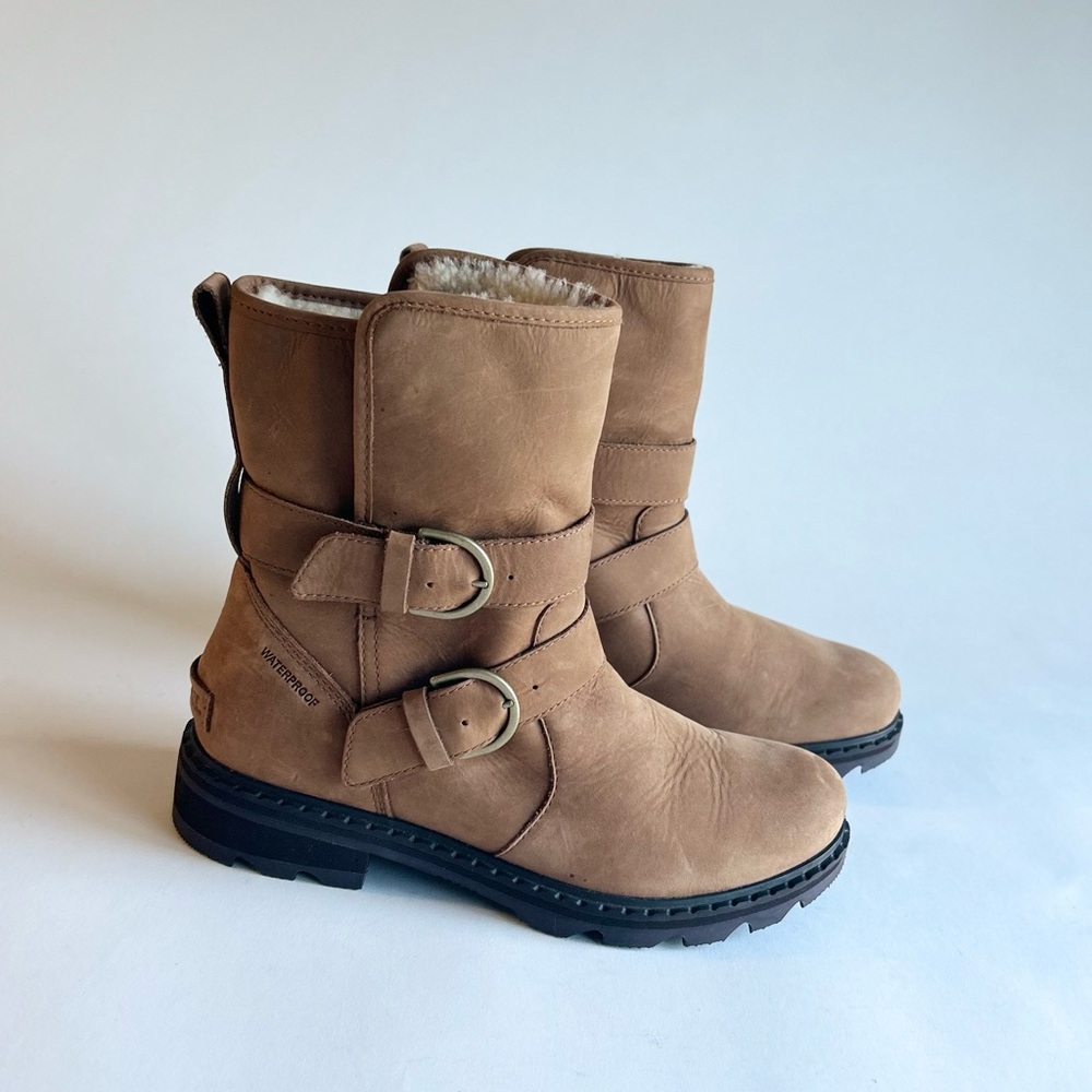 Sorel Tan Waterproof Leather Fur Lining Rubber Outsole Ankle Boots size 10.5